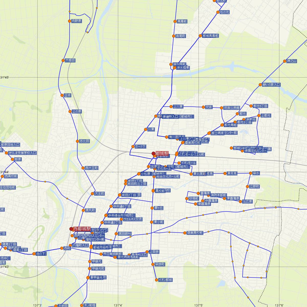 都城駅（JR九州）周辺のバス路線図
