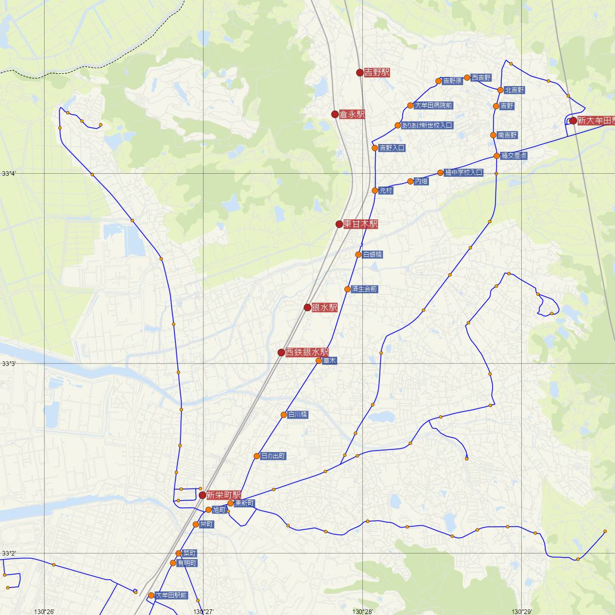 銀水駅（JR九州）周辺のバス路線図