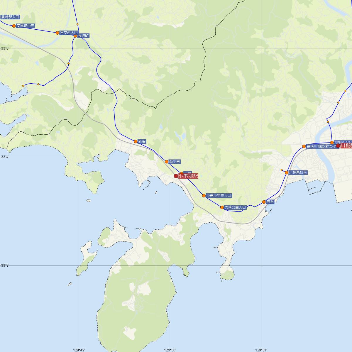 小串郷駅（JR九州）周辺のバス路線図