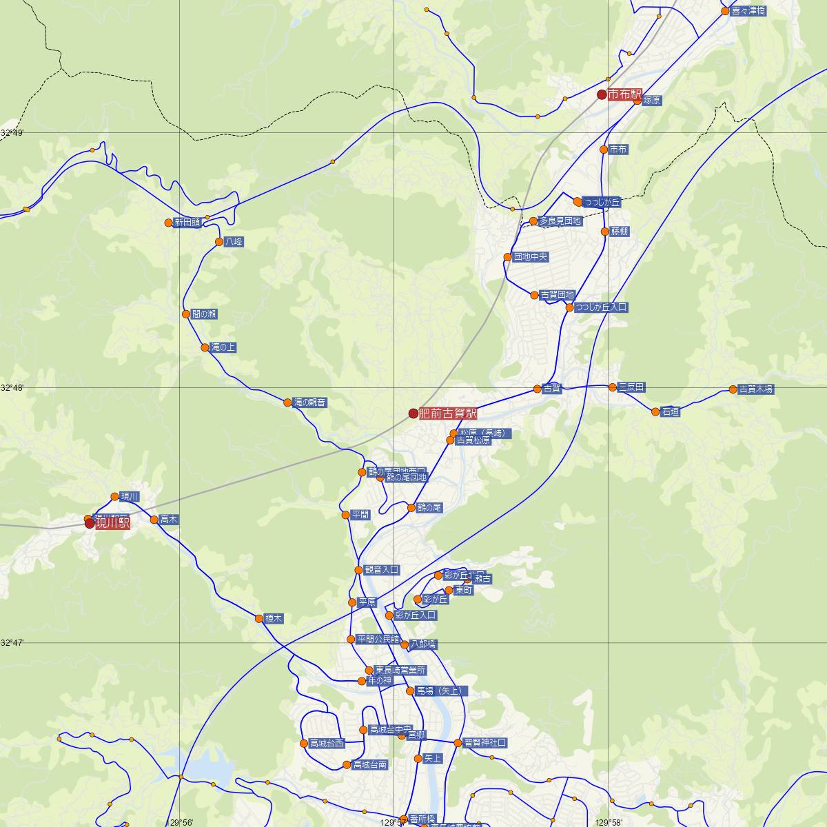 肥前古賀駅（JR九州）周辺のバス路線図