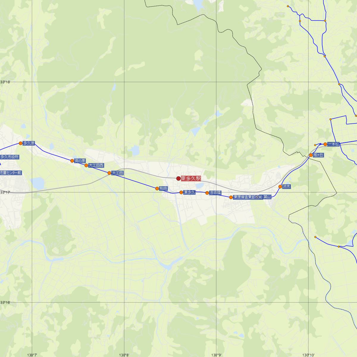東多久駅（JR九州）周辺のバス路線図
