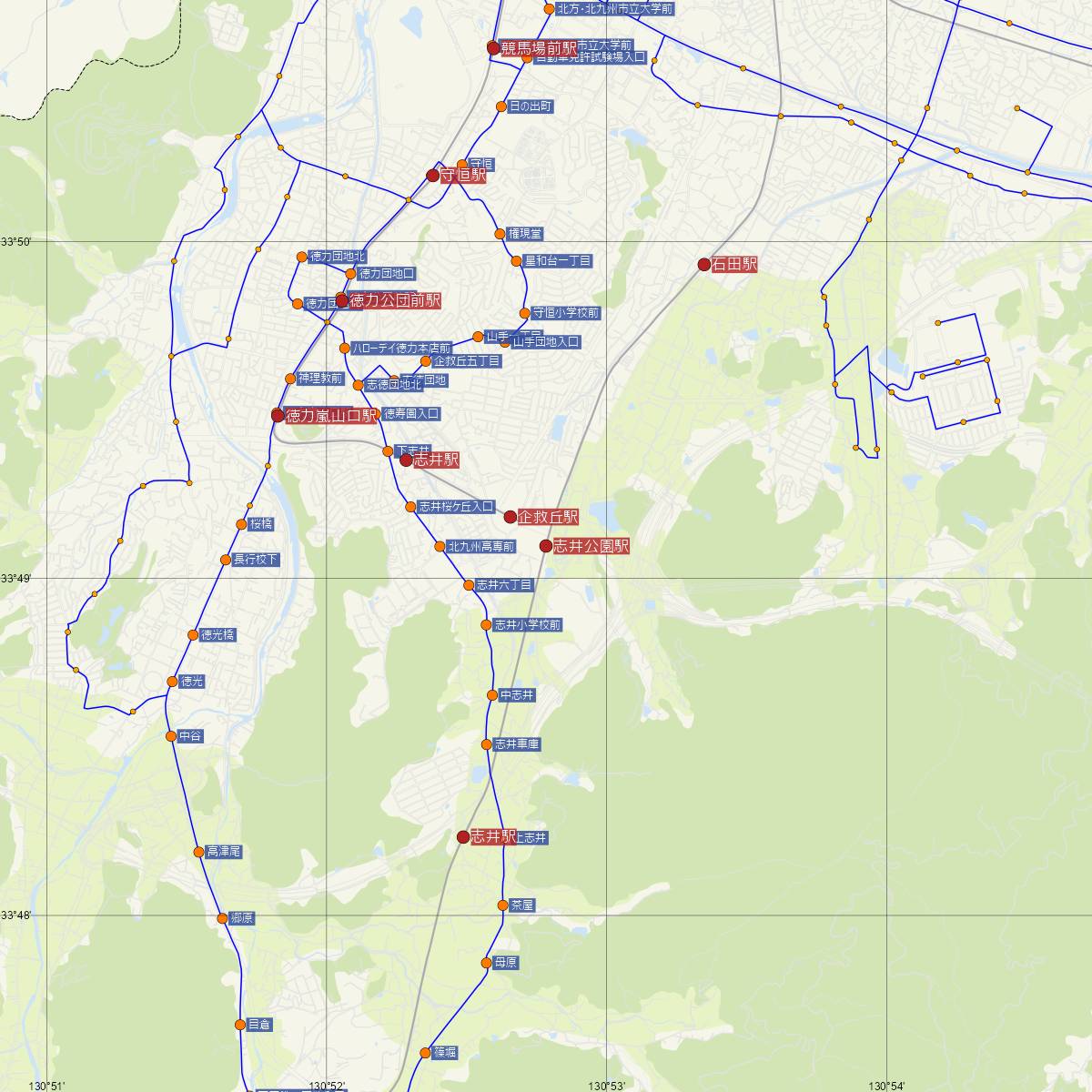 志井公園駅（JR九州）周辺のバス路線図
