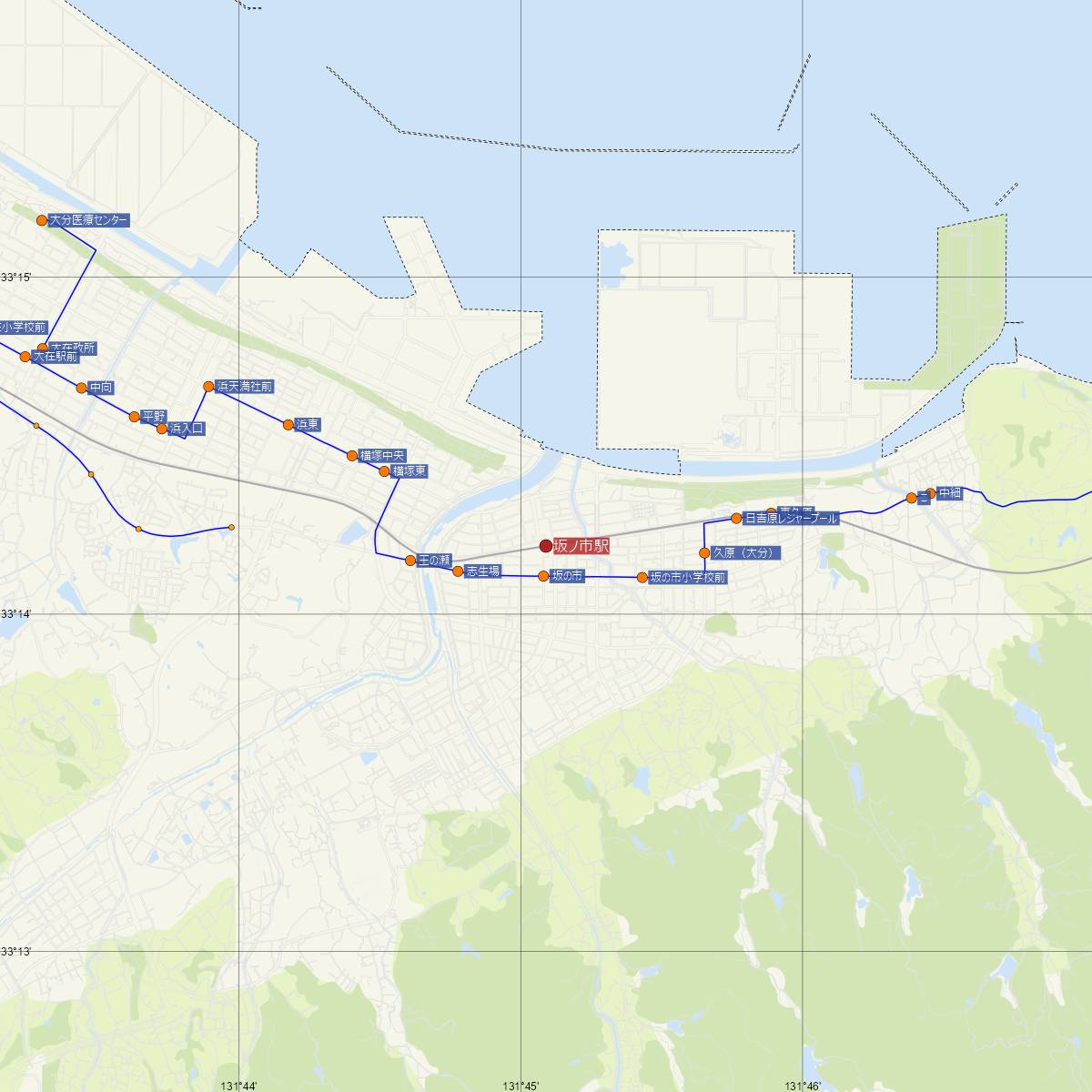 坂ノ市駅（JR九州）周辺のバス路線図