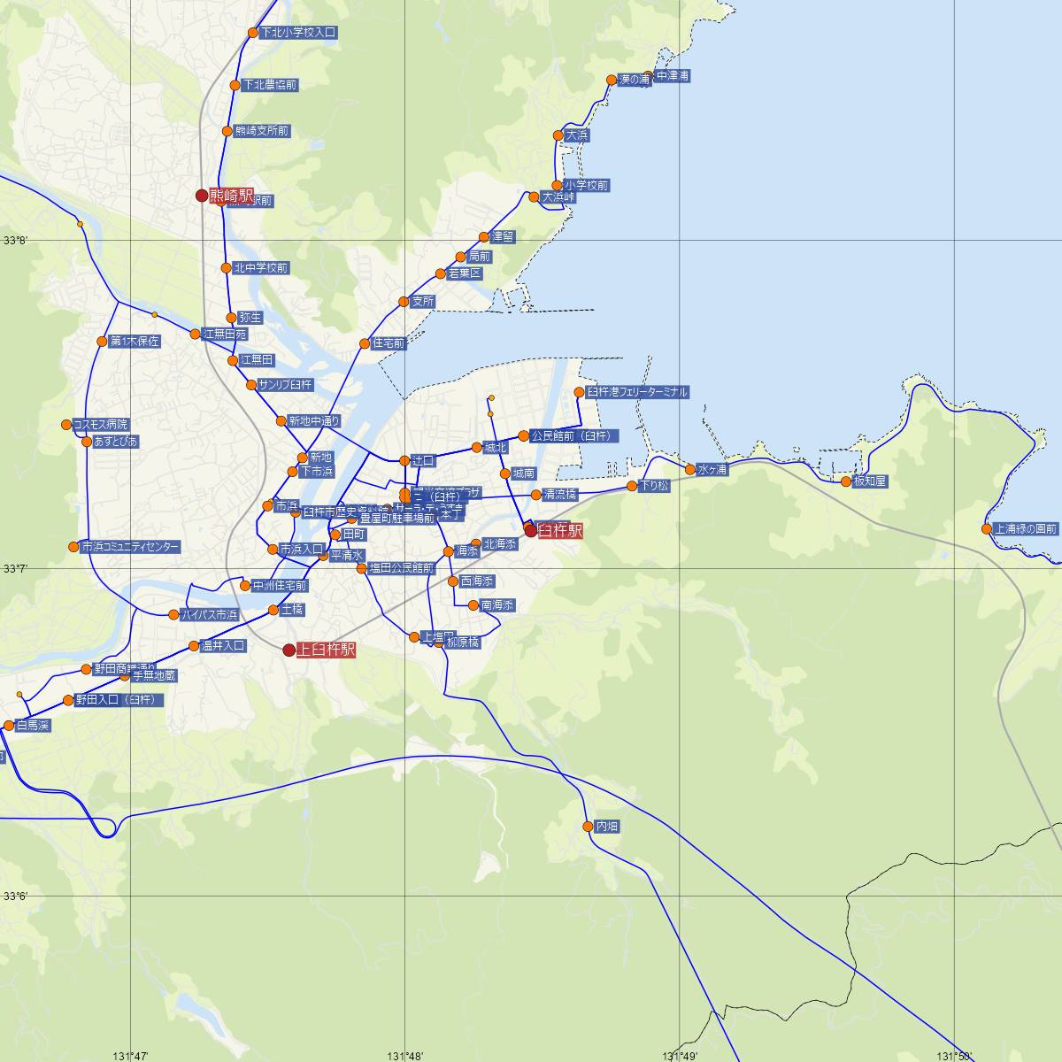 臼杵駅（JR九州）周辺のバス路線図