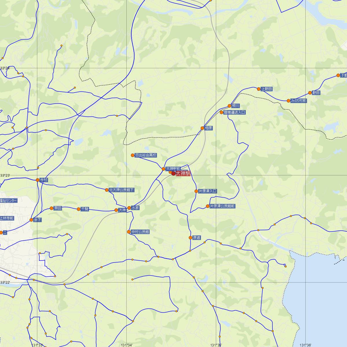 大神駅（JR九州）周辺のバス路線図