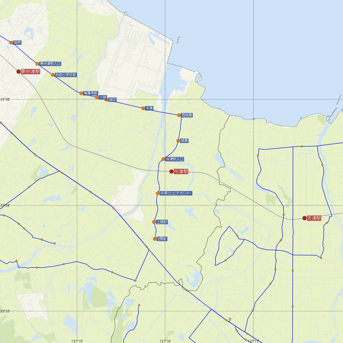 今津駅（JR九州）周辺のバス路線図