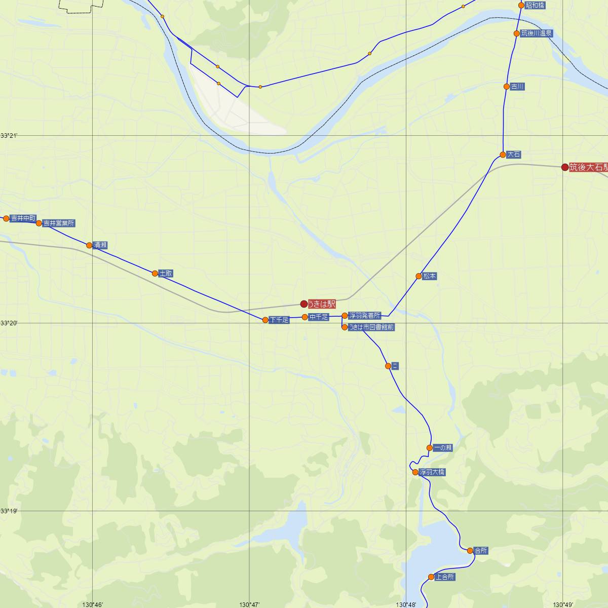 うきは駅（JR九州）周辺のバス路線図