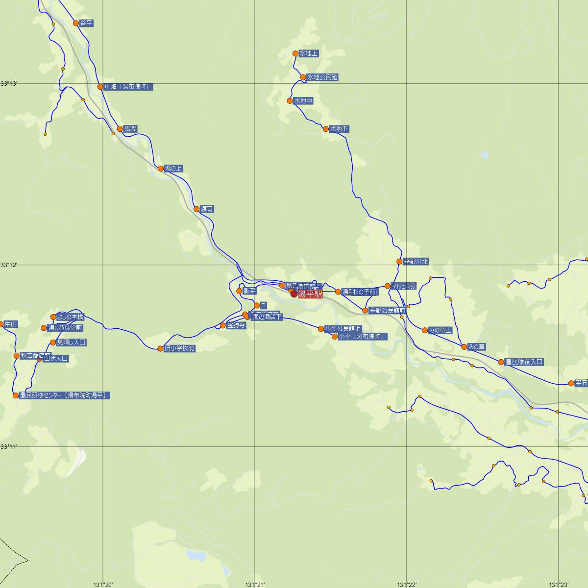 湯平駅（JR九州）周辺のバス路線図