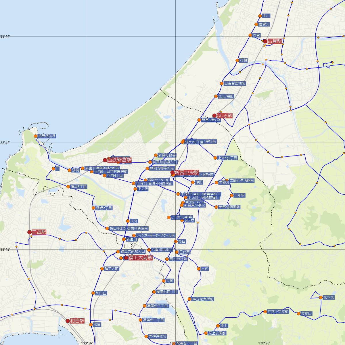 新宮中央駅（JR九州）周辺のバス路線図