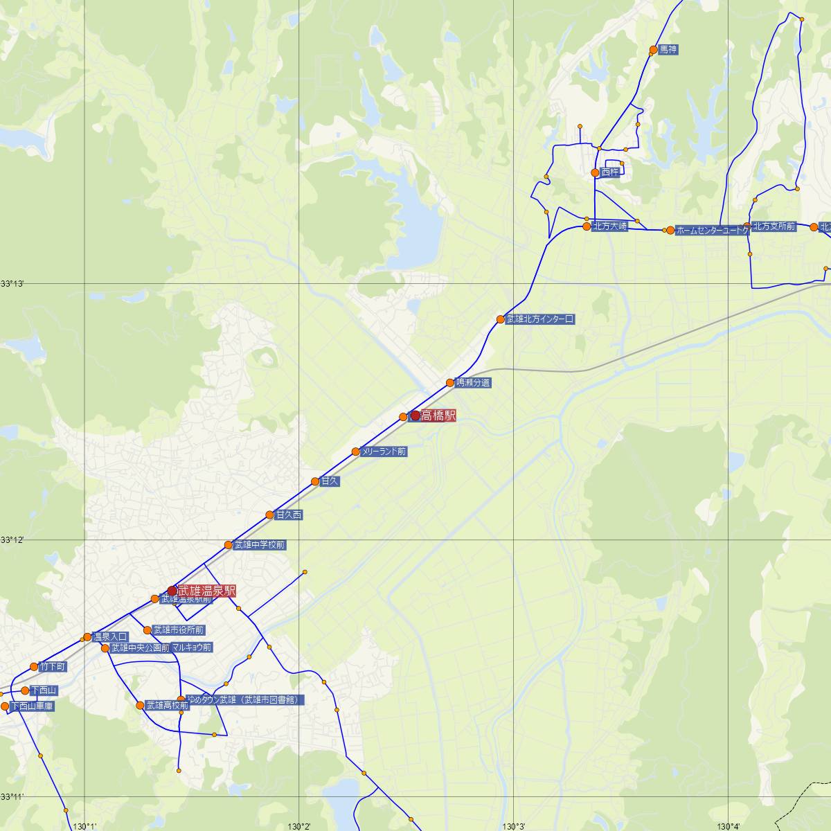 高橋駅（JR九州）周辺のバス路線図