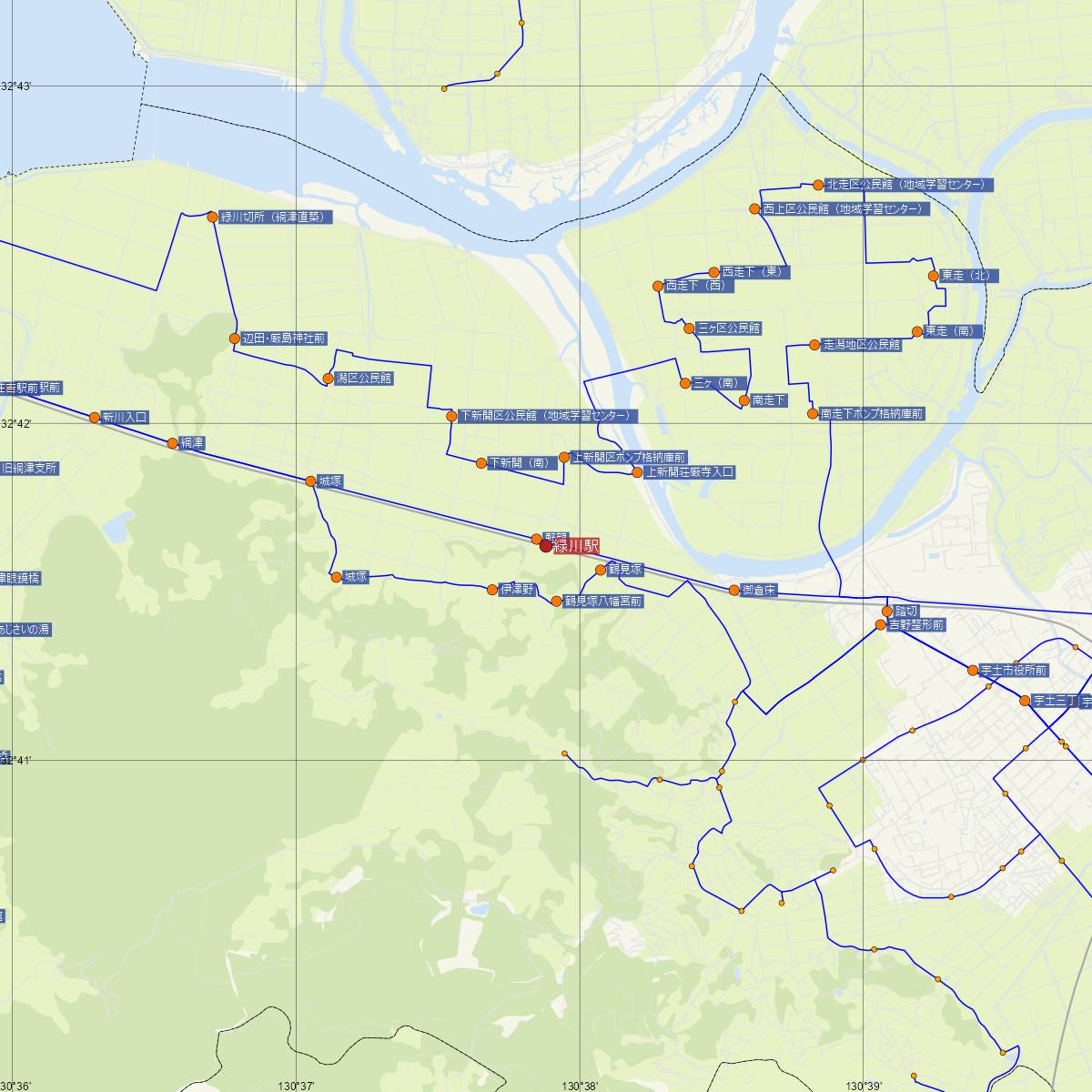 緑川駅（JR九州）周辺のバス路線図