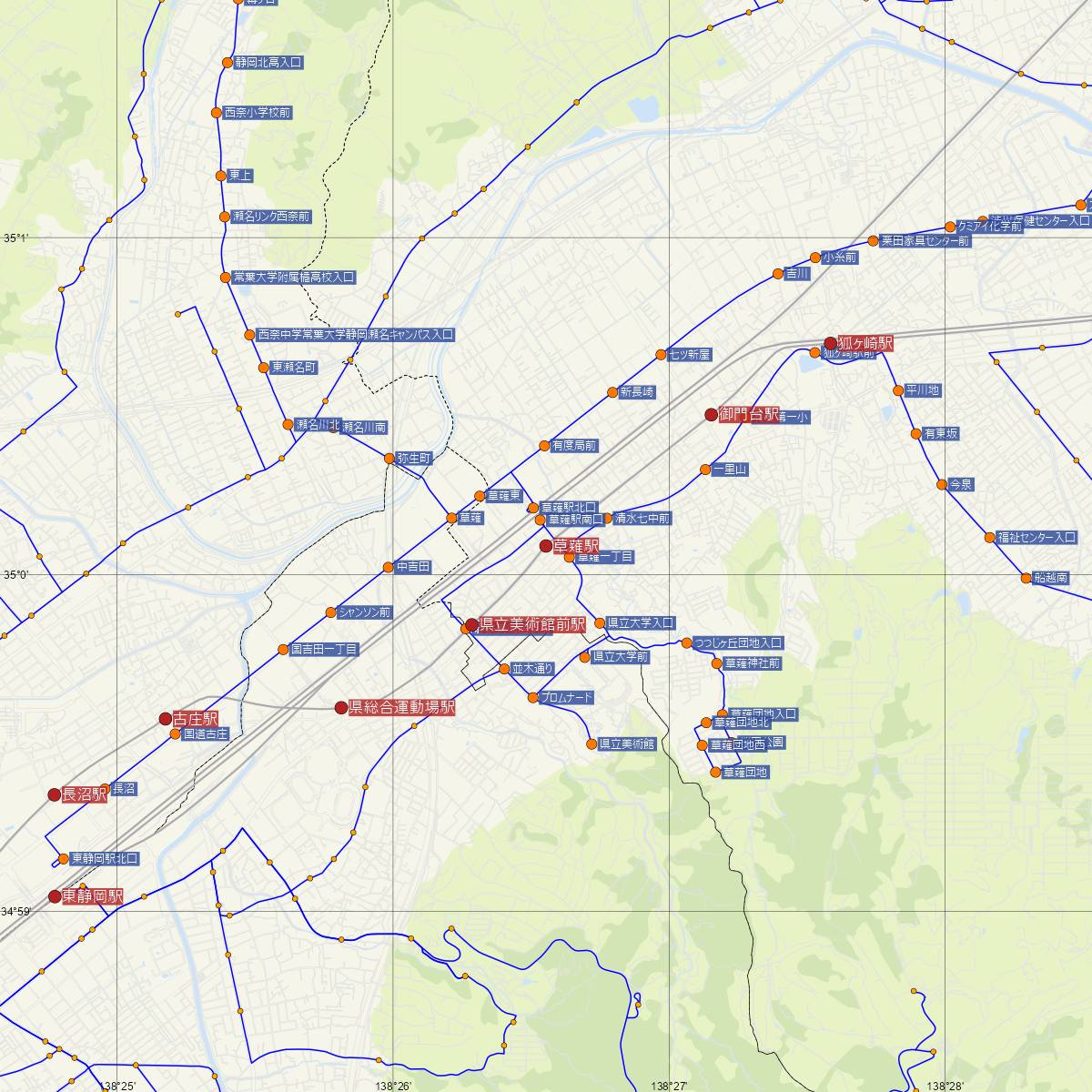 草薙駅（静岡清水線）周辺のバス路線図