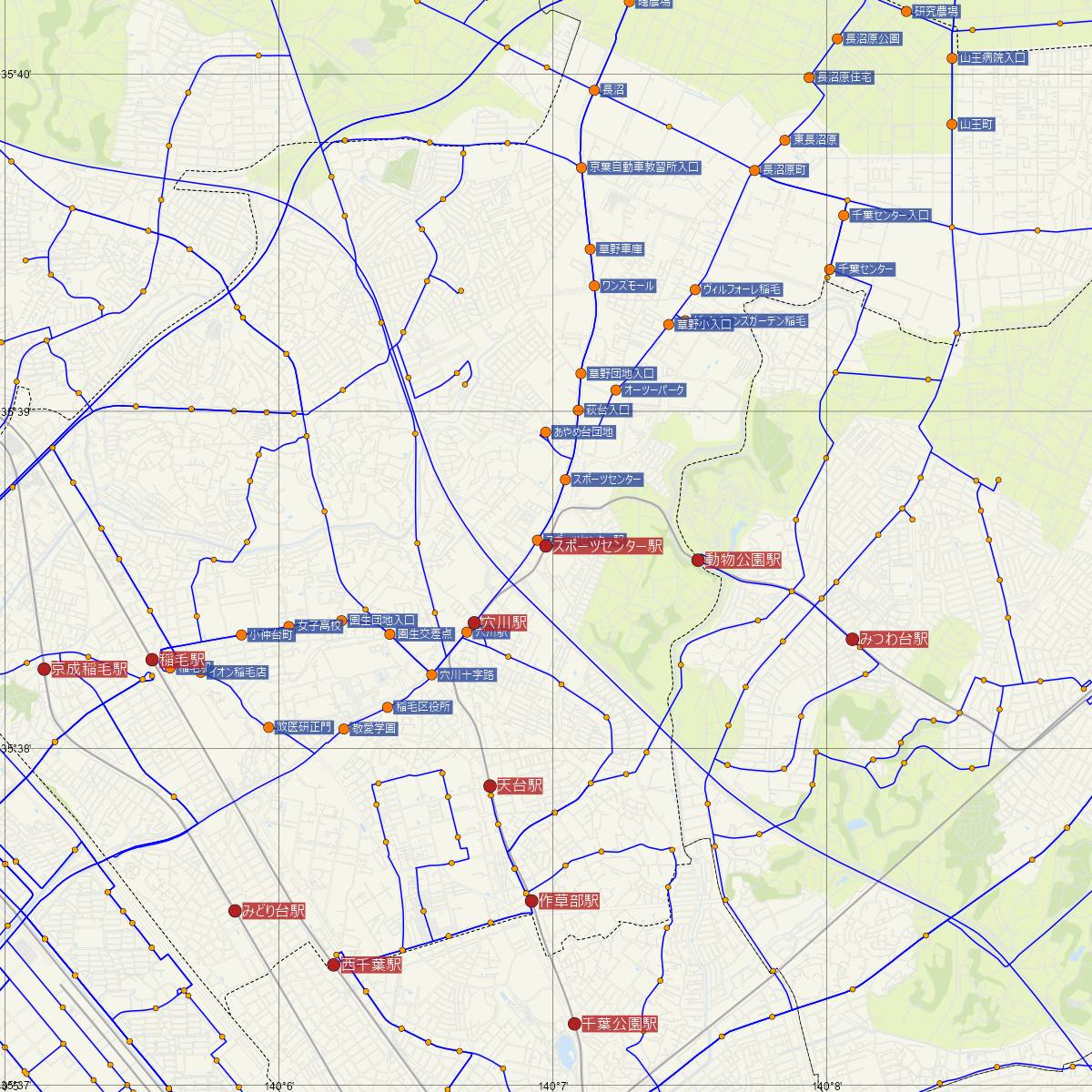 スポーツセンター駅（千葉都市モノレール）周辺のバス路線図