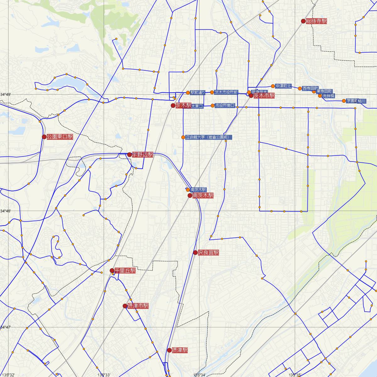 南茨木駅（大阪モノレール）周辺のバス路線図