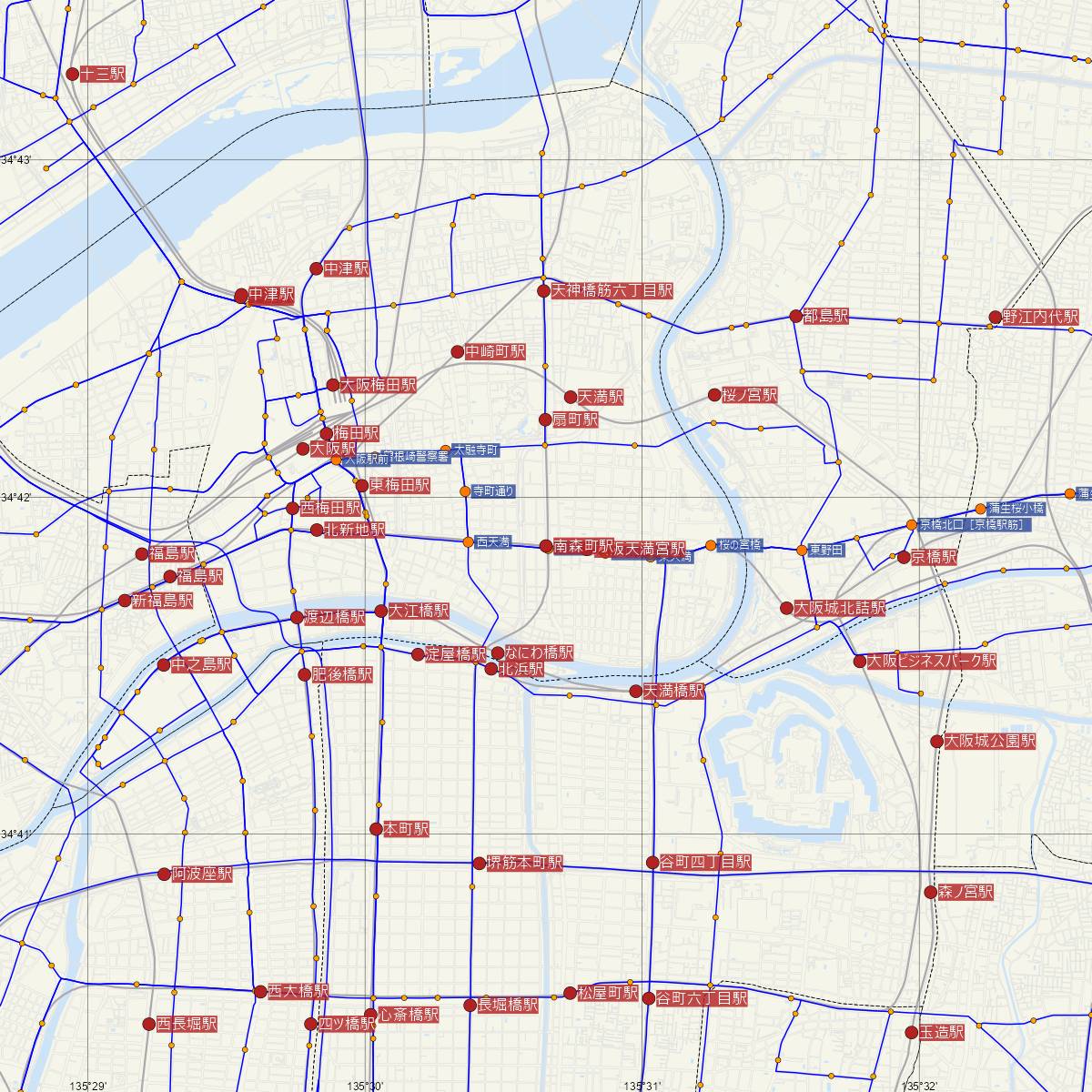 南森町駅（大阪メトロ）周辺のバス路線図