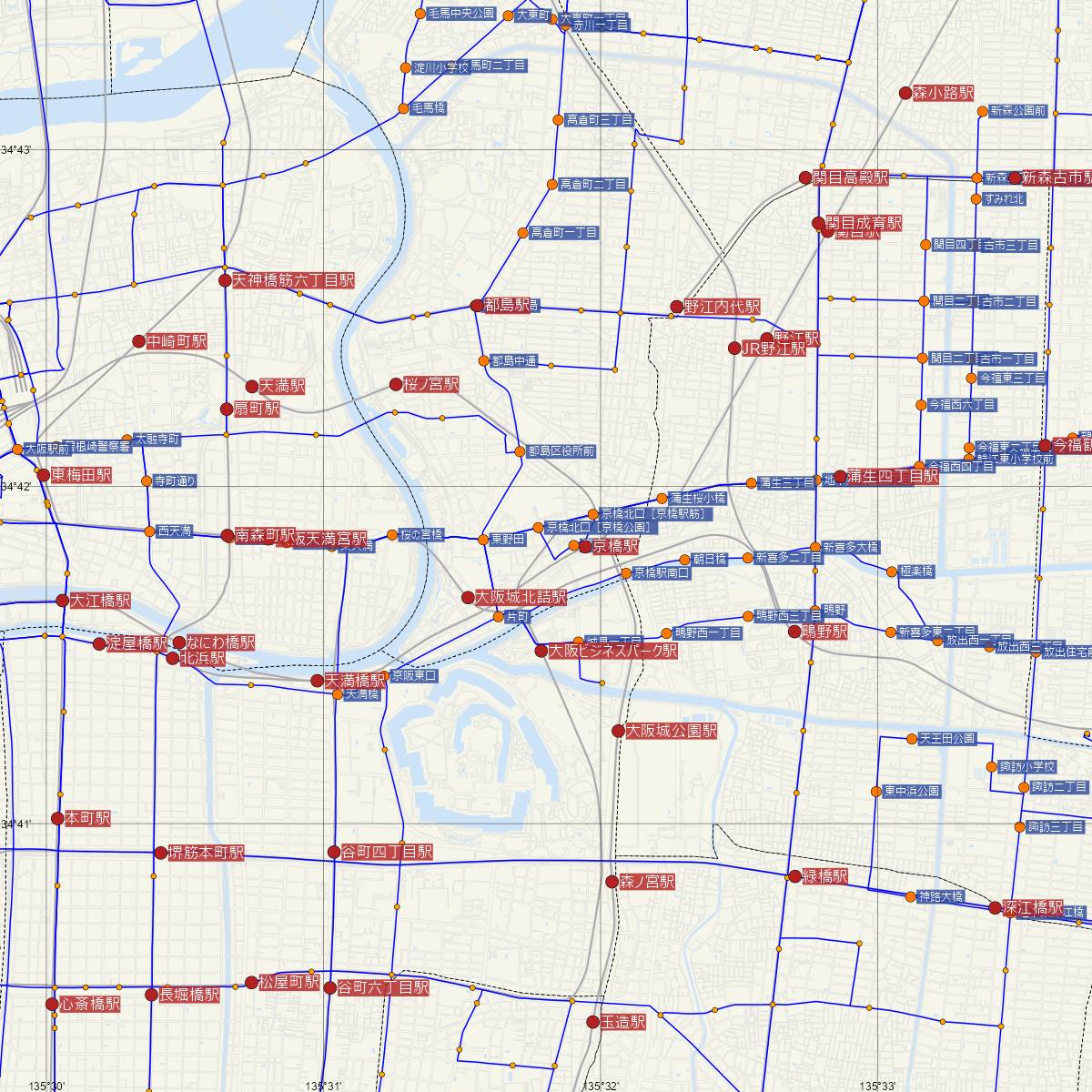 京橋駅（大阪メトロ）周辺のバス路線図