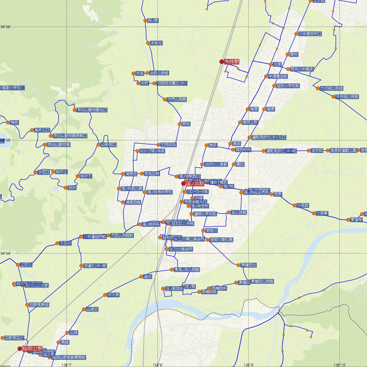 篠ノ井駅（しなの鉄道）周辺のバス路線図