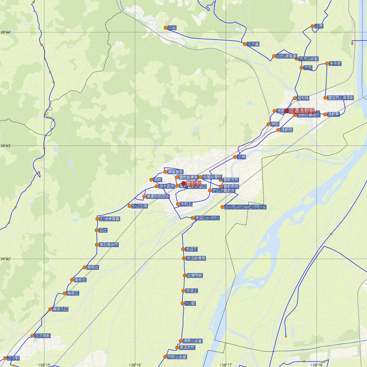 豊野駅（しなの鉄道）周辺のバス路線図