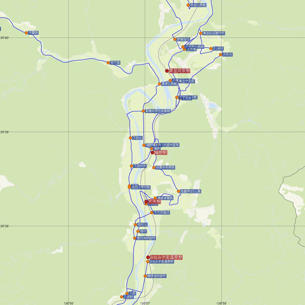 福野駅（長良川鉄道）周辺のバス路線図