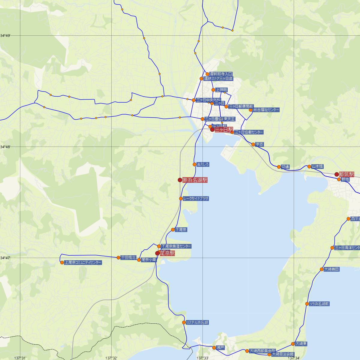 奥浜名湖駅（天竜浜名湖鉄道）周辺のバス路線図
