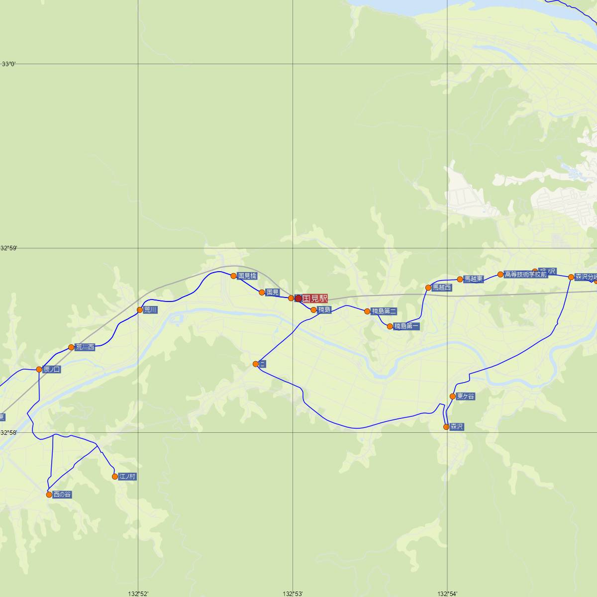 国見駅（土佐くろしお鉄道）周辺のバス路線図