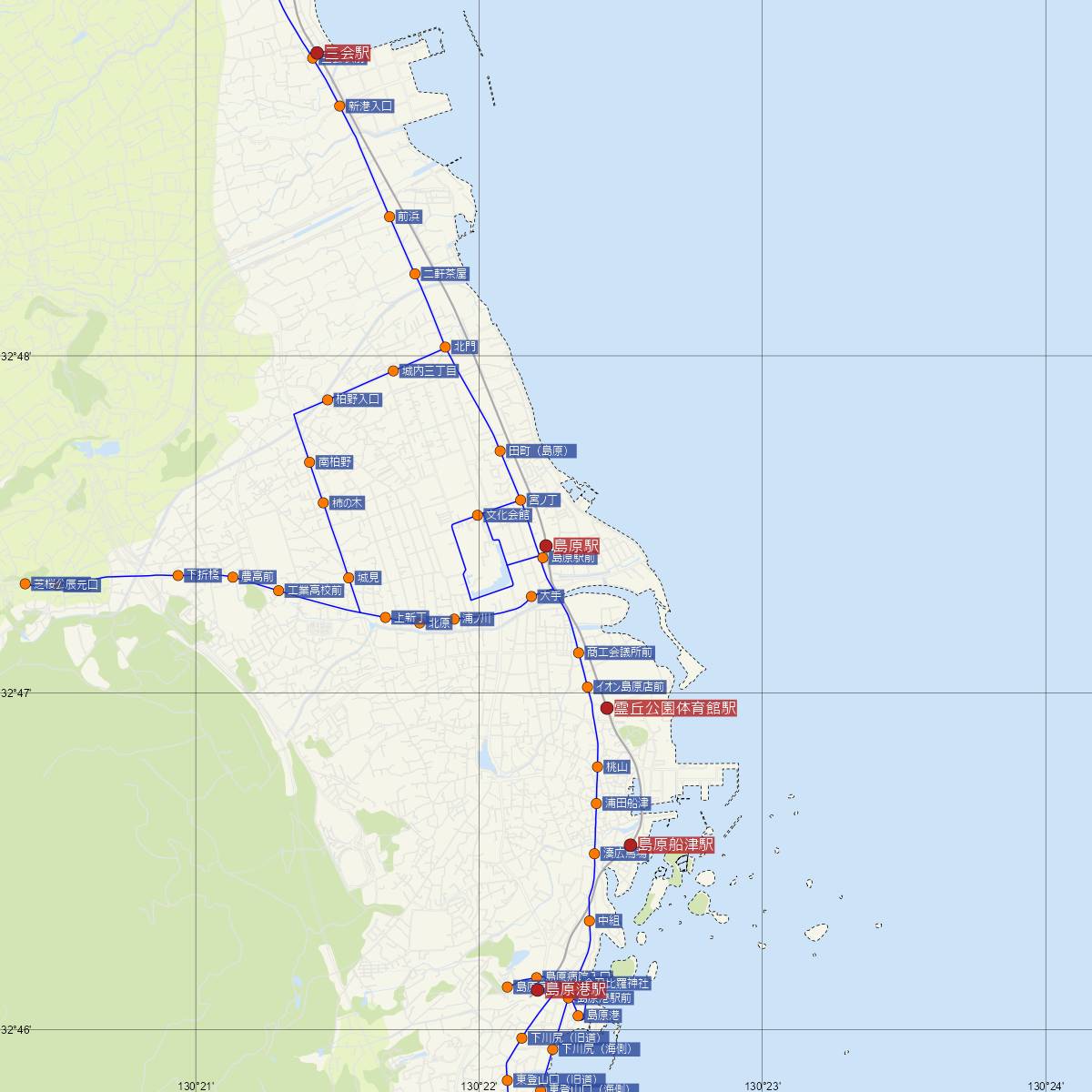 島原駅（島原鉄道）周辺のバス路線図