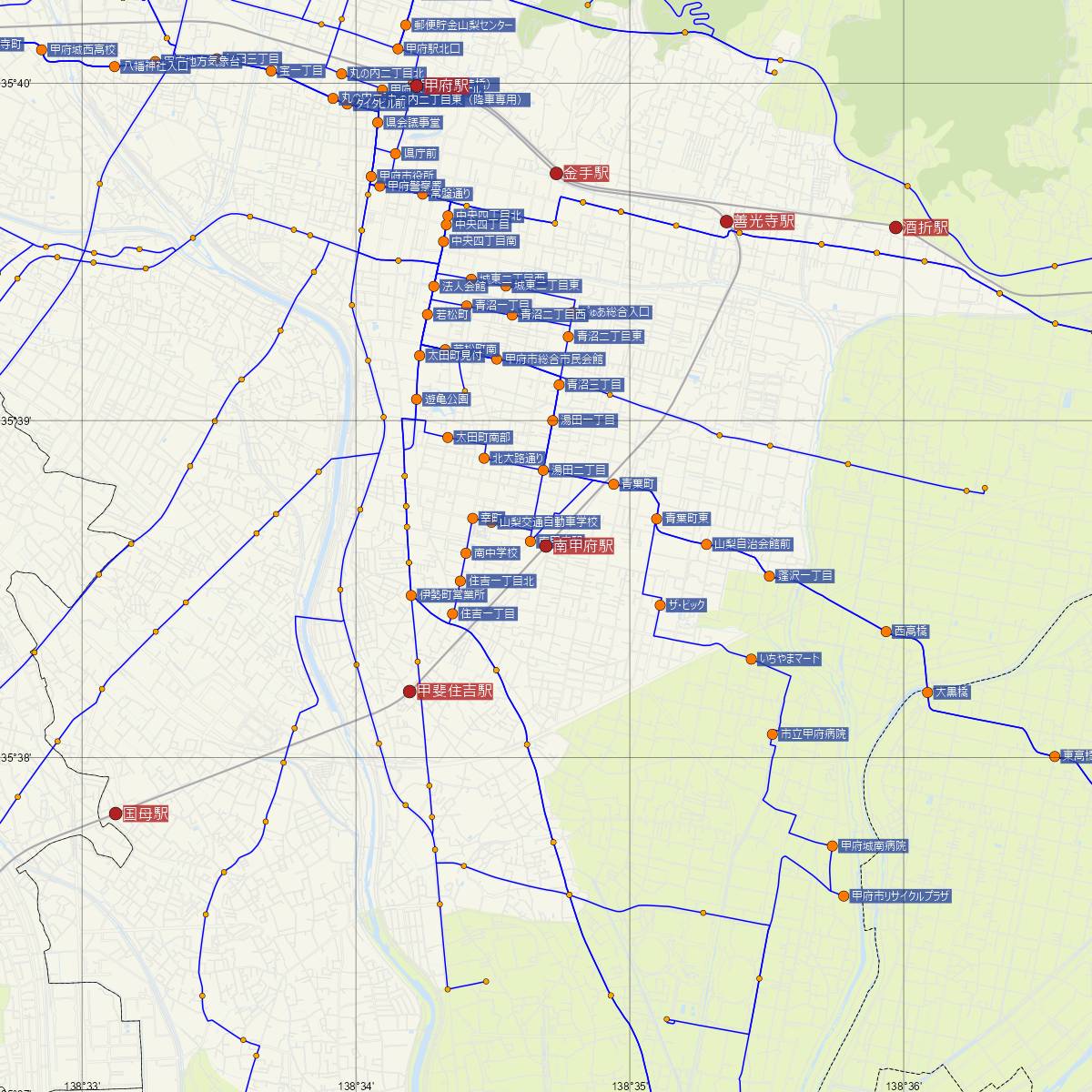 南甲府駅（JR東海）周辺のバス路線図