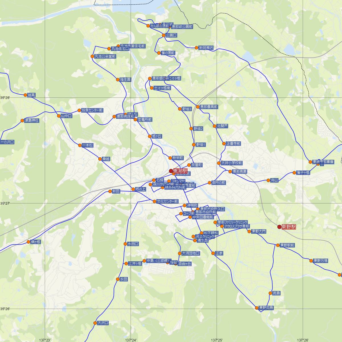 恵那駅（JR東海）周辺のバス路線図