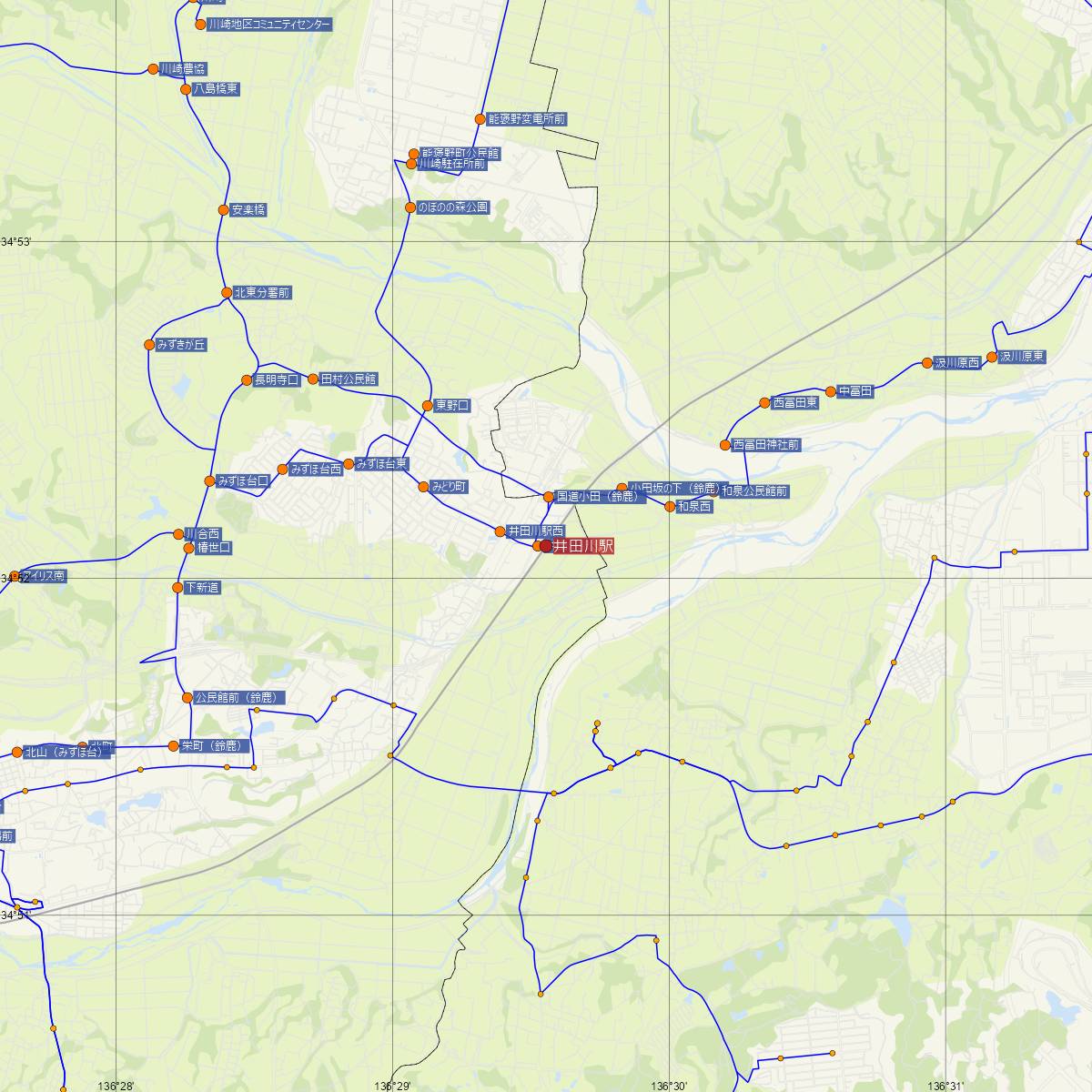 井田川駅（JR東海）周辺のバス路線図
