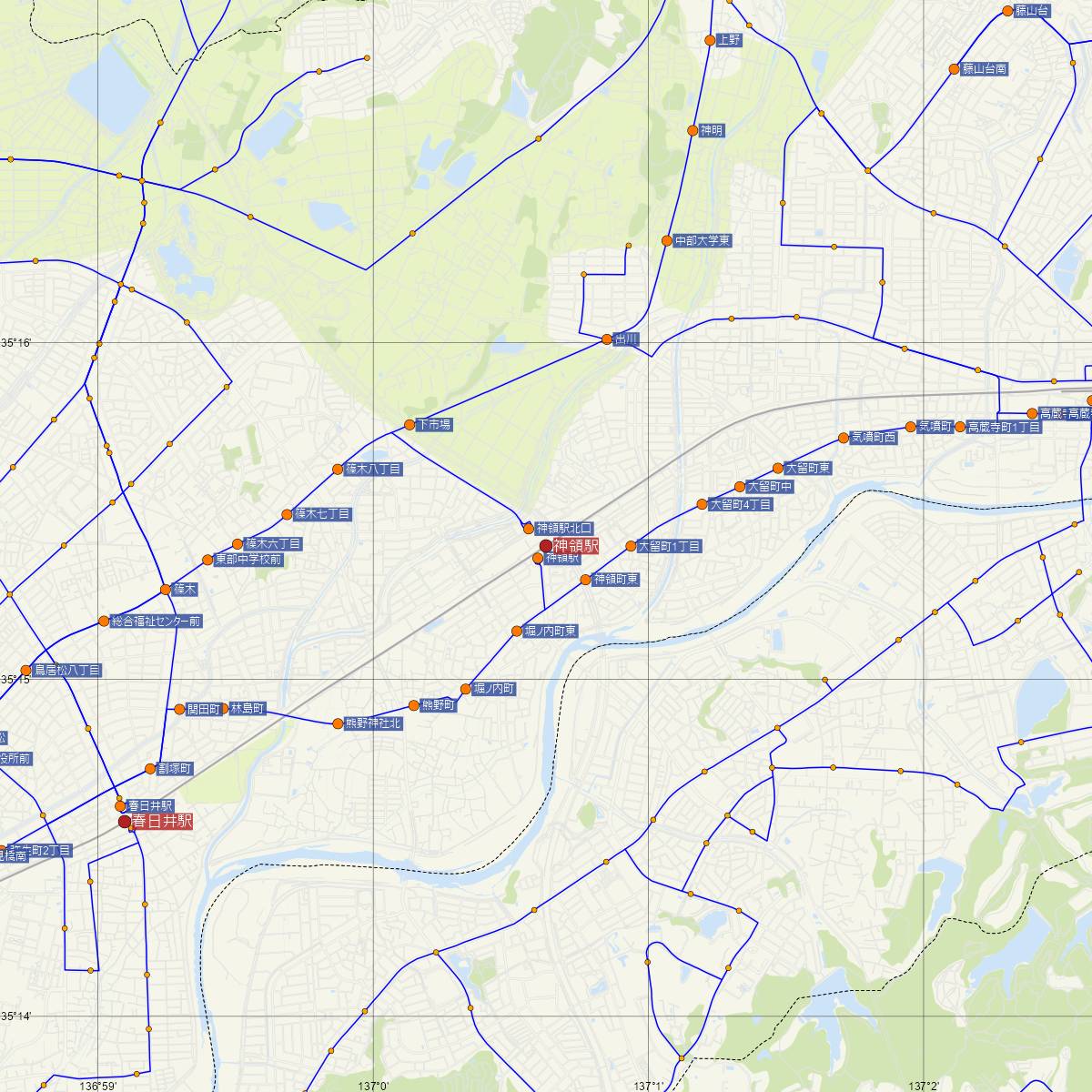 神領駅（JR東海）周辺のバス路線図