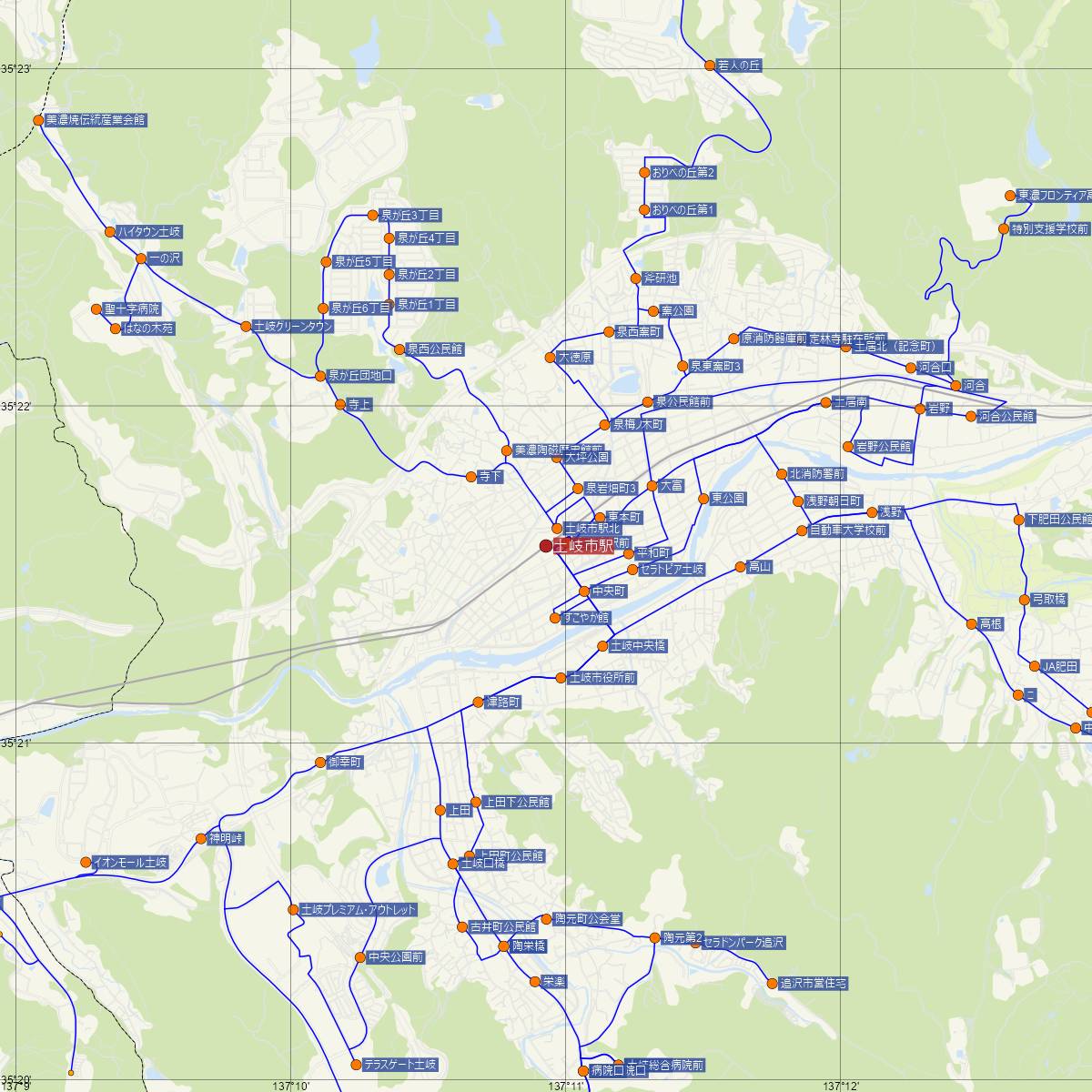 土岐市駅（JR東海）周辺のバス路線図