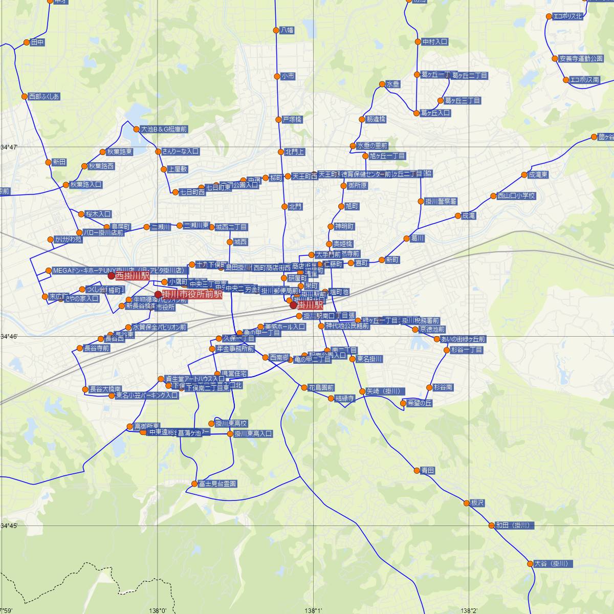 掛川駅（JR東海）周辺のバス路線図