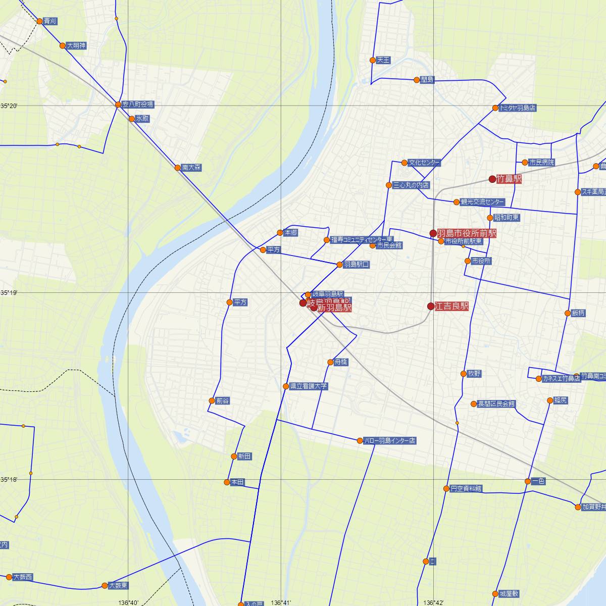 岐阜羽島駅（JR東海）周辺のバス路線図