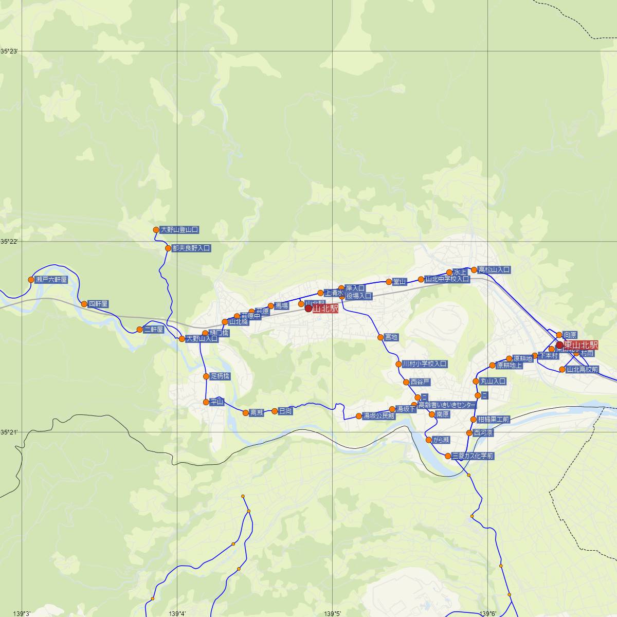 山北駅（JR東海）周辺のバス路線図