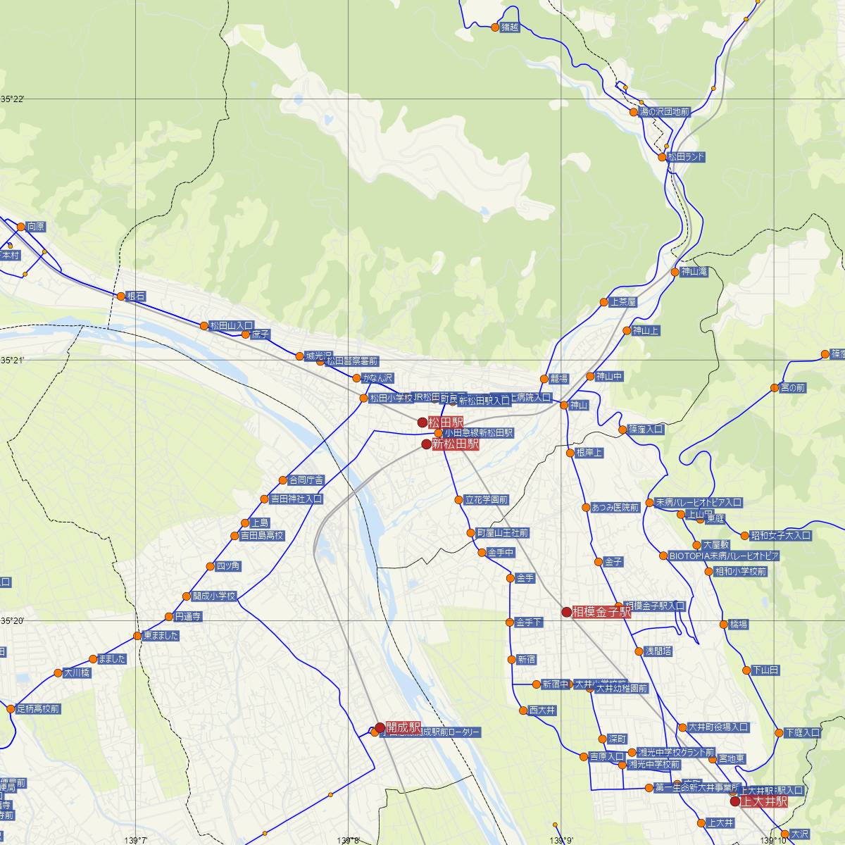 松田駅（JR東海）周辺のバス路線図