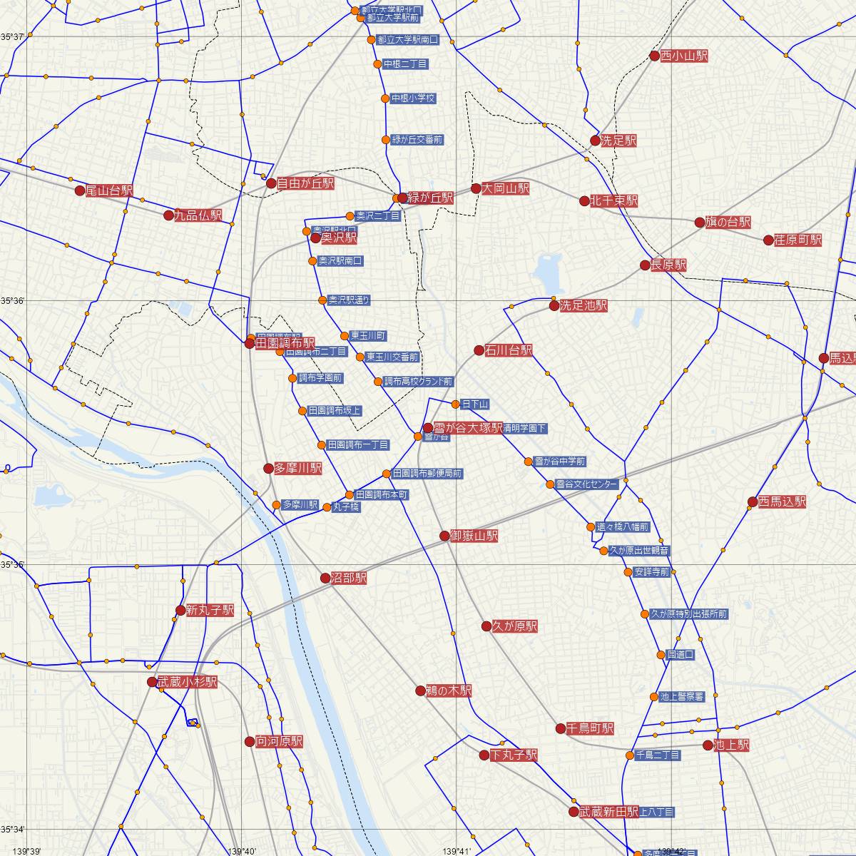 雪が谷大塚駅（東急線）周辺のバス路線図