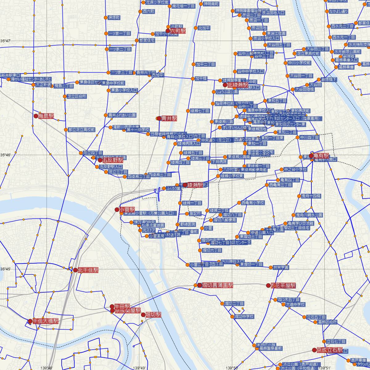 綾瀬駅（東京メトロ）周辺のバス路線図