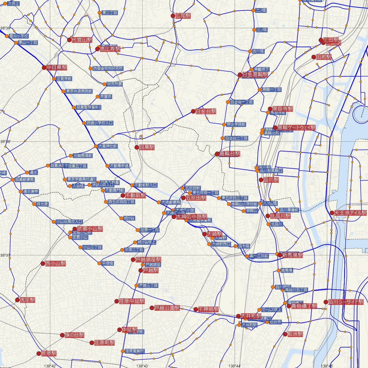 五反田駅（都営地下鉄）周辺のバス路線図