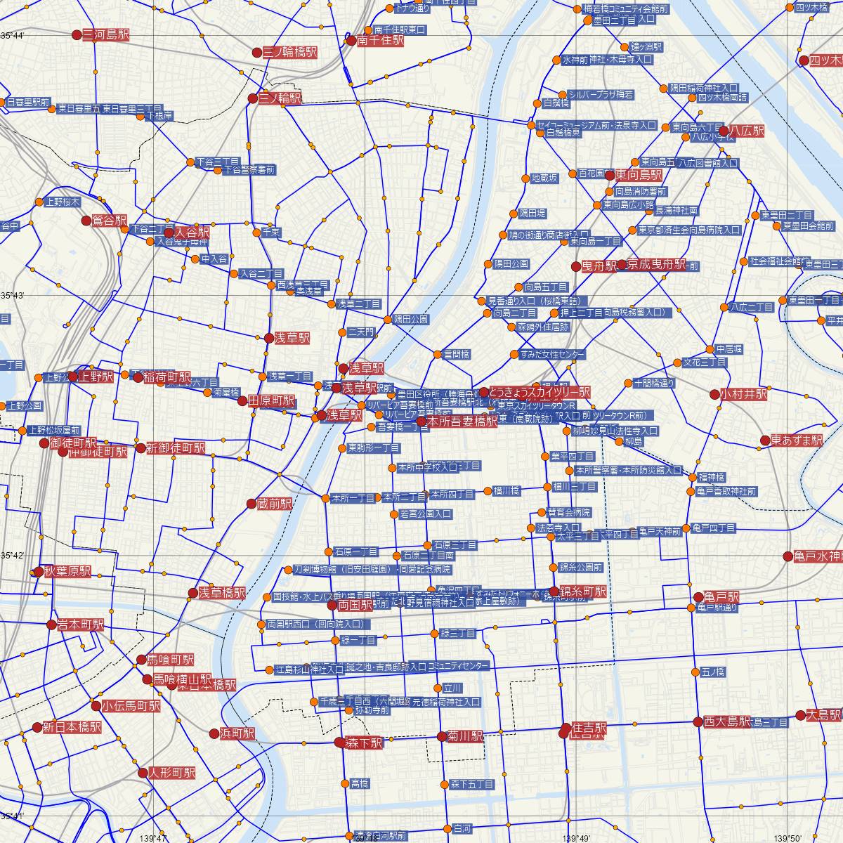 本所吾妻橋駅（都営地下鉄）周辺のバス路線図