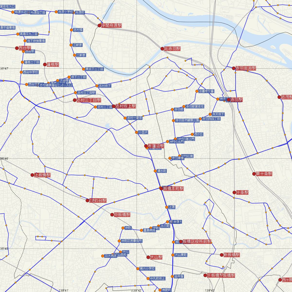 本蓮沼駅（都営地下鉄）周辺のバス路線図