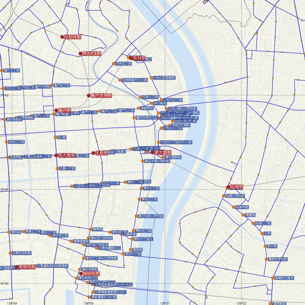 東大島駅（都営地下鉄）周辺のバス路線図