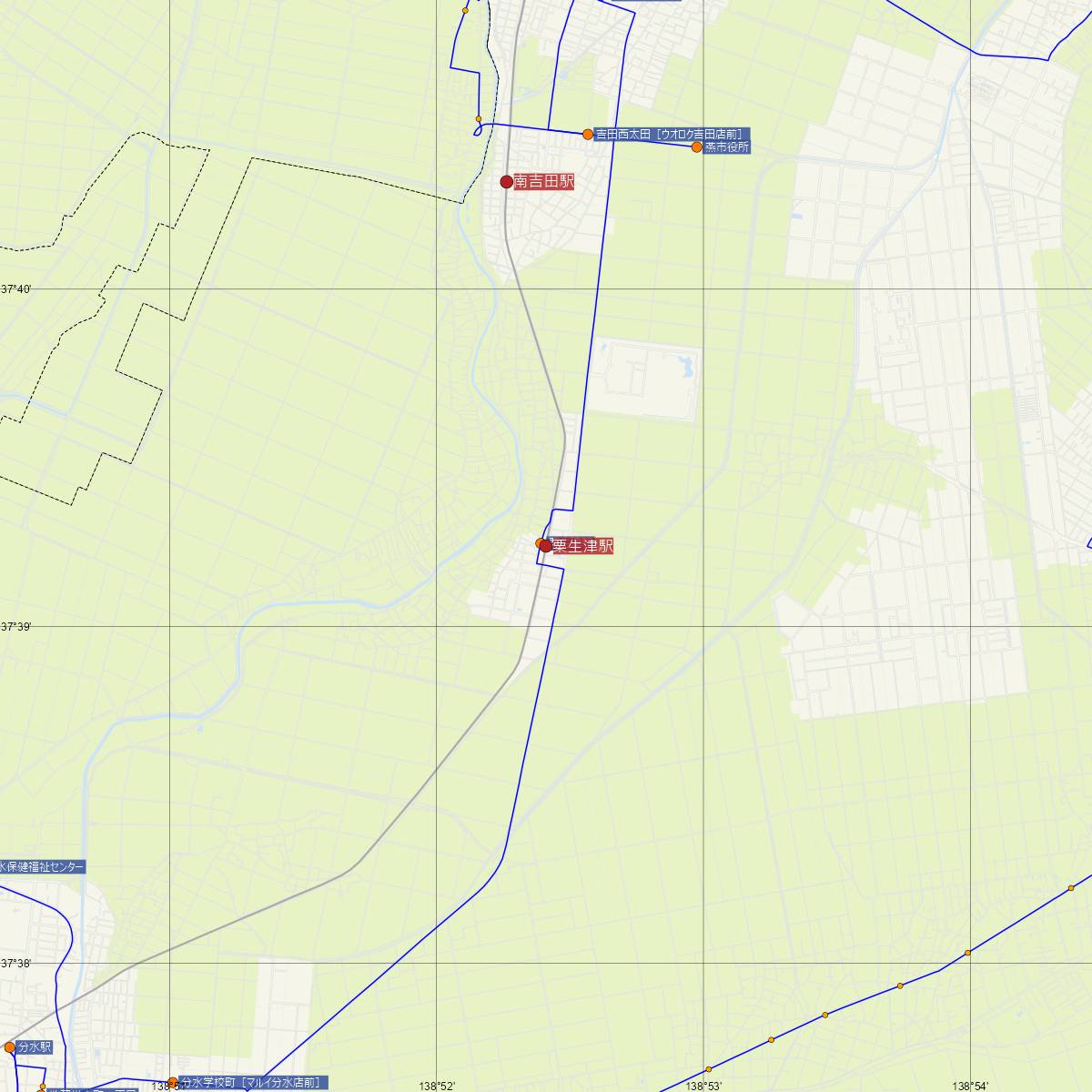 粟生津駅（JR東日本）周辺のバス路線図