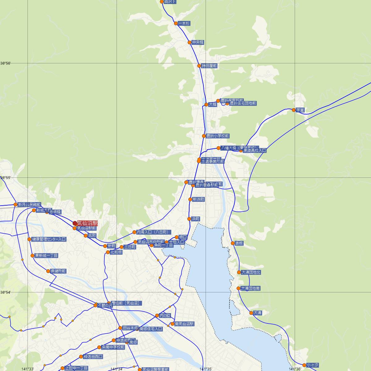 鹿折唐桑駅（JR東日本）周辺のバス路線図