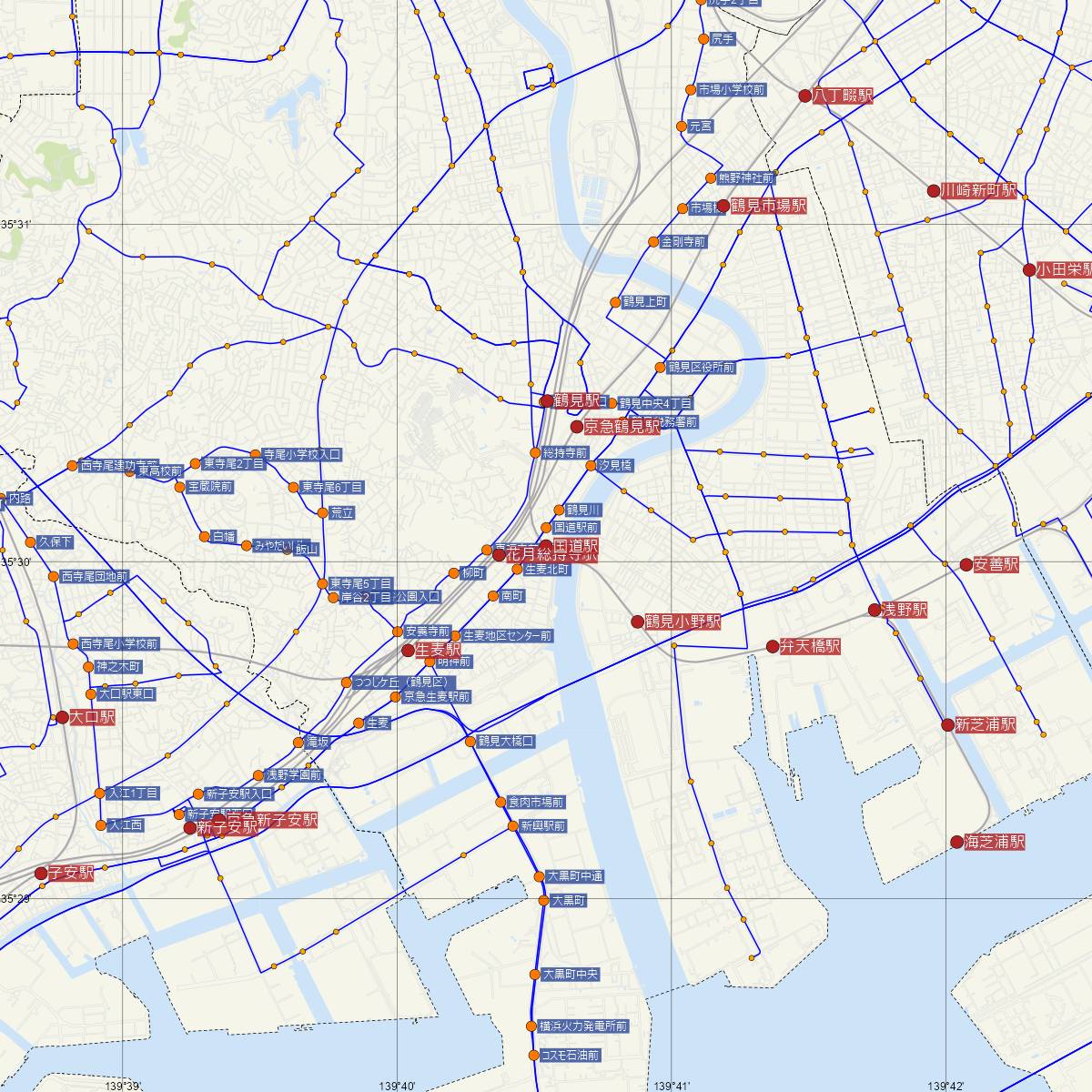 国道駅（JR東日本）周辺のバス路線図