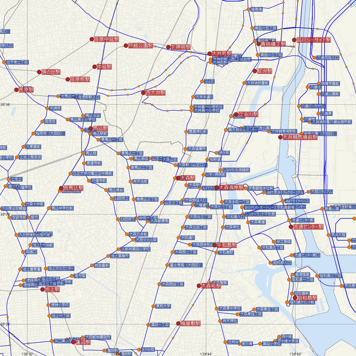 大森駅（JR東日本）周辺のバス路線図