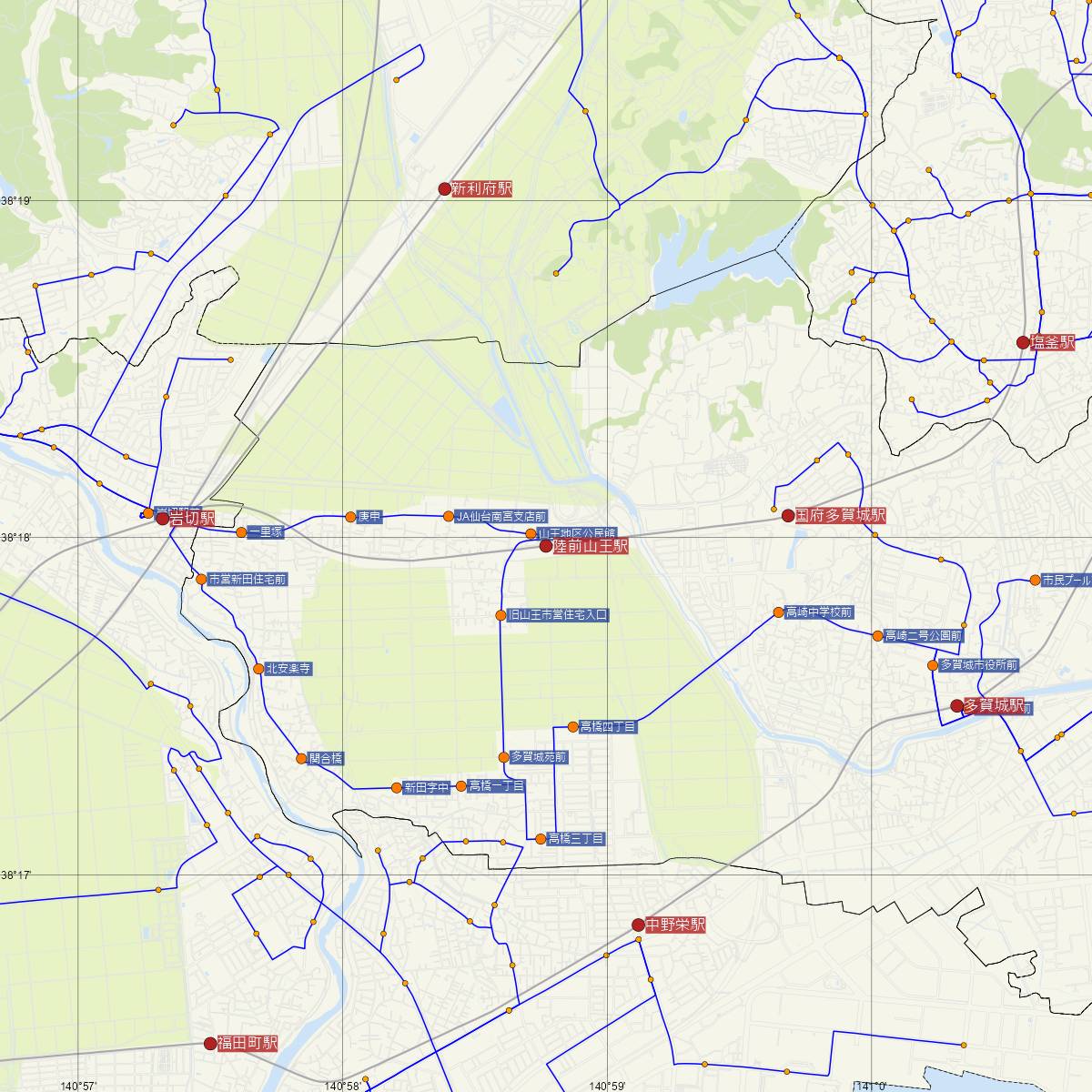 陸前山王駅（JR東日本）周辺のバス路線図