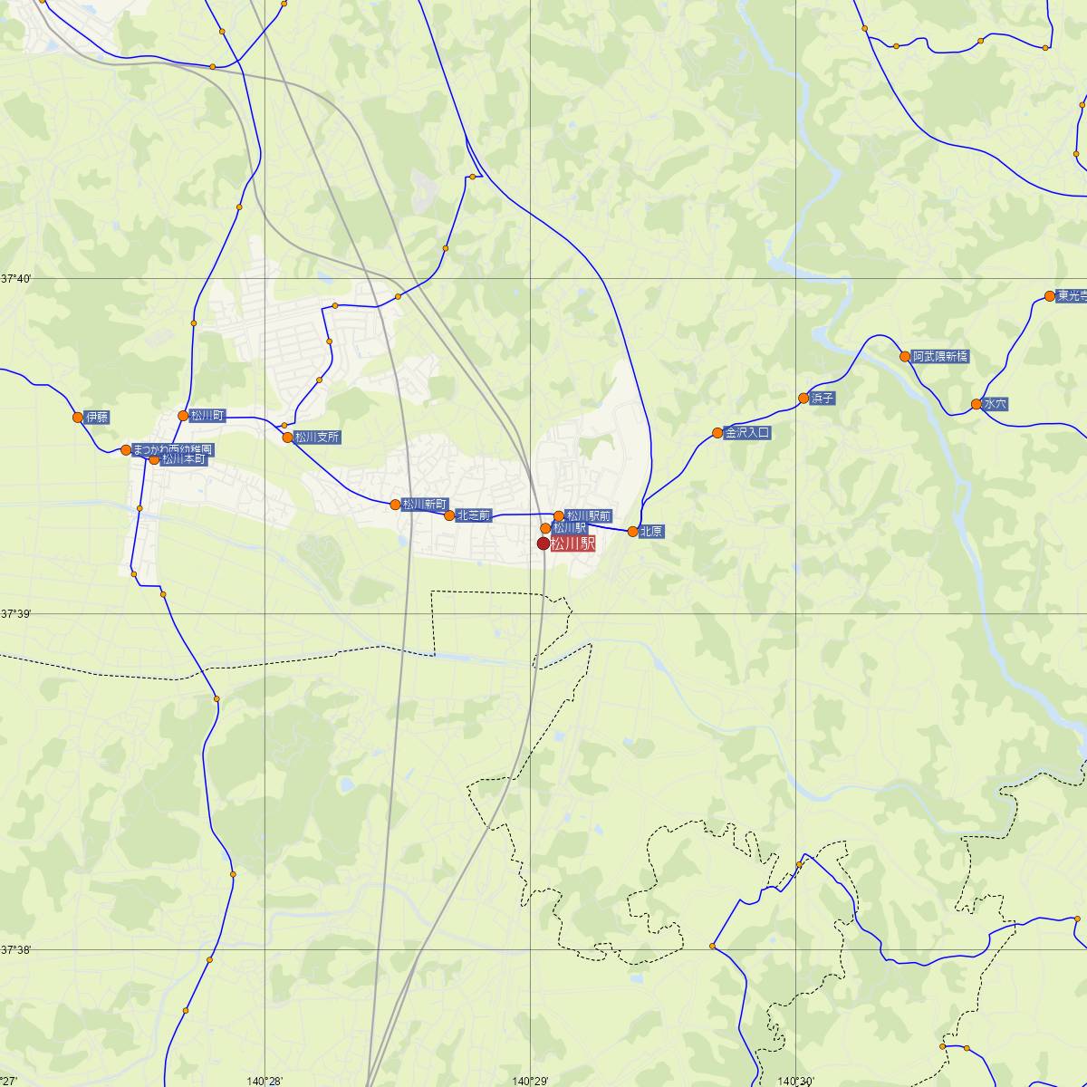 松川駅（JR東日本）周辺のバス路線図
