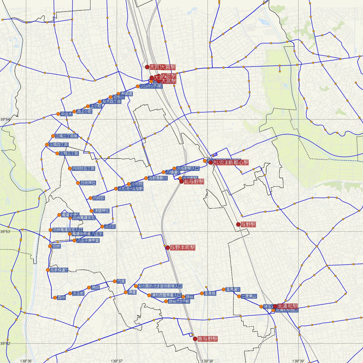 北与野駅（JR東日本）周辺のバス路線図