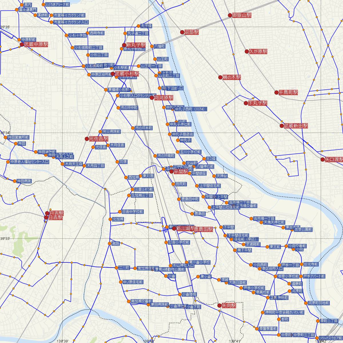 平間駅（JR東日本）周辺のバス路線図