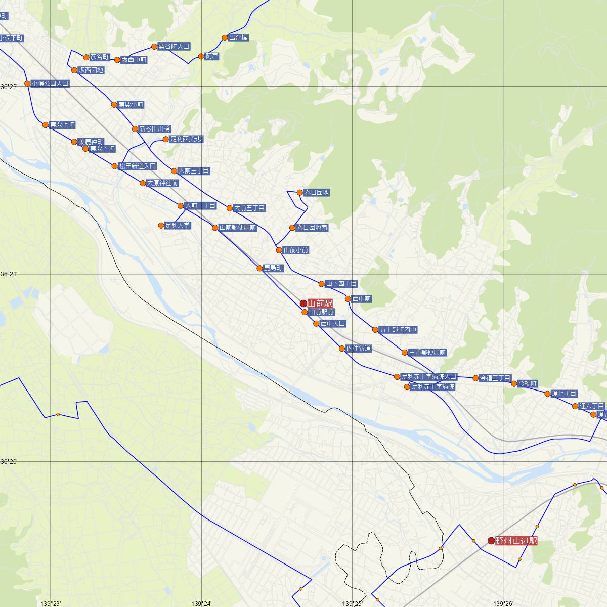 山前駅（JR東日本）周辺のバス路線図